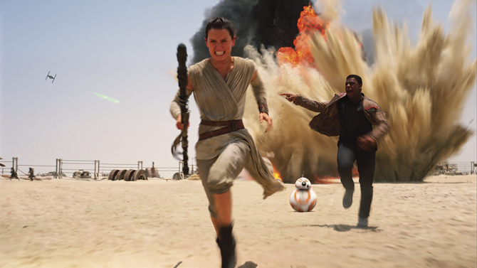 Rey (Daisy Ridley), Finn (John Boyega) and BB-8.